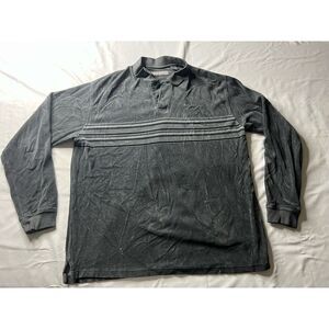 PIERRE CARDIN Men's Gray Striped Long‎ Sleeve Button Collared Grandpa Sweater L